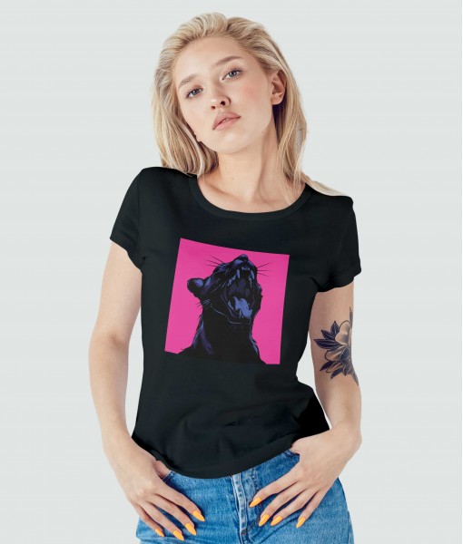 Дамска тениска с щампа Арт Screaming Cat